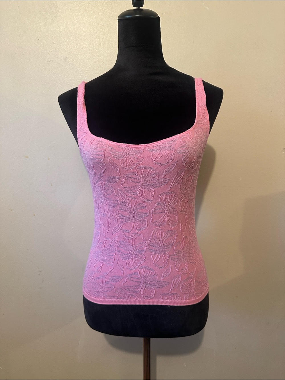 Anthropologie Pink Floral Scoop Neck Tank Top